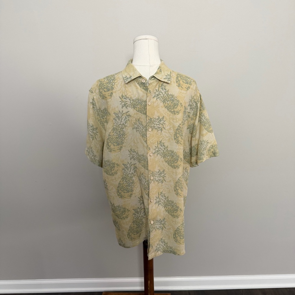 Margaritaville Shirt Silk Linen Lightweight  Pineapple Print Travel Beach Cruise